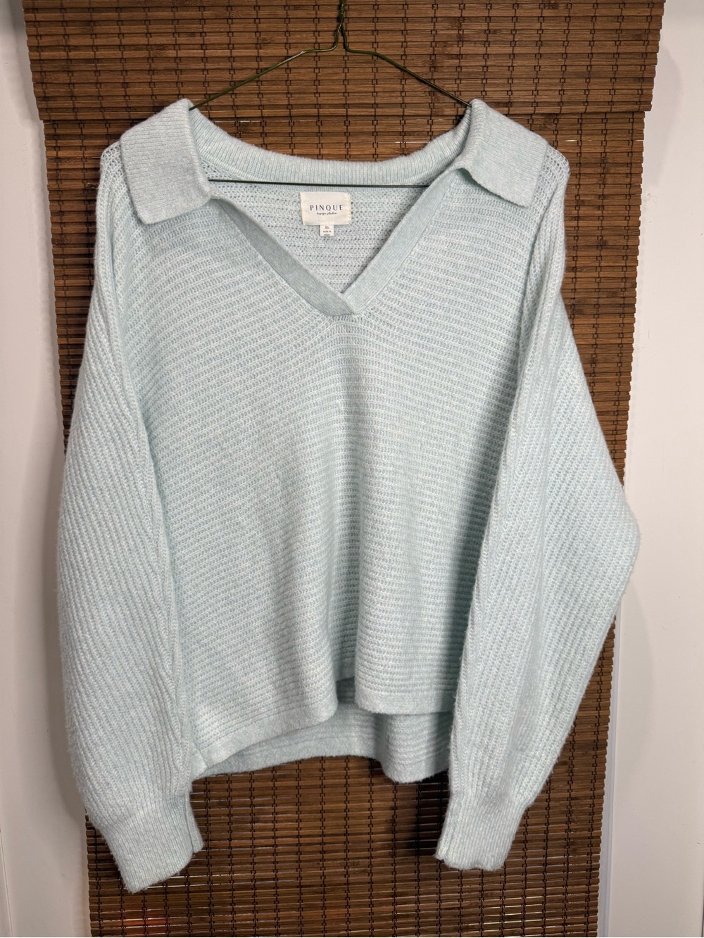 Pinque Light Blue V-Neck Collared Women's Sweater